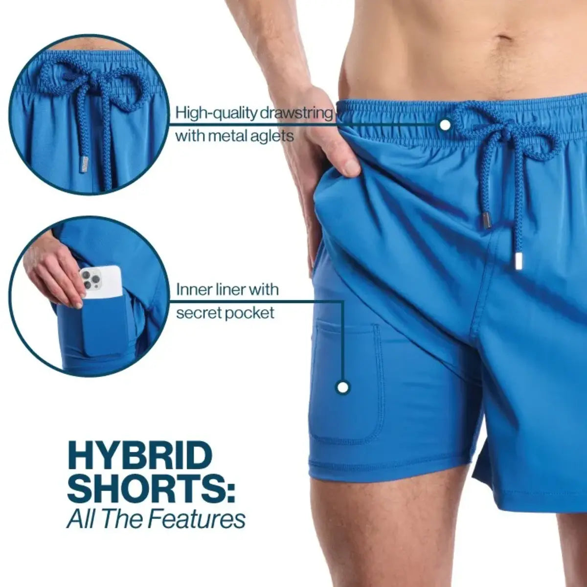 Men’s Premium Compression-Lined Hybrid Shorts – Line Rush-Orchid and Kelp