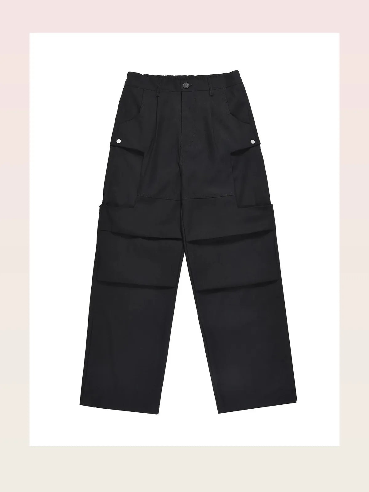 Black Elastic Waist Men's Wide Leg Cargo Pants